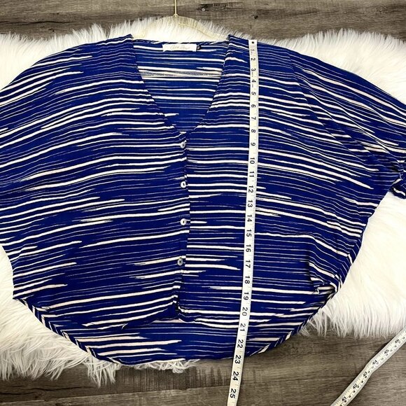 Ava Sky Blue Sapphire Stripe Button Front Dolman Rayon Blouse Womens XS - Picture 7 of 8